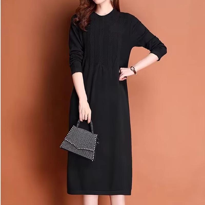 

Sweater Dress for Women Loose and Trendy Cinched Waist Knitted Dress Mid-length Knee-length Dress for Autumn and Winter S чорний