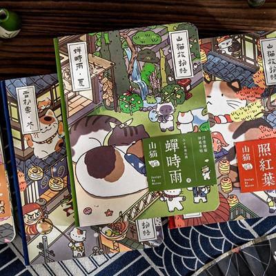 Katzenmotiv Taschennotizbuch Japanischer Stil Cartoon-Illustration Planer Tragbares Notizbuch Illustrationsjournal Schulbedarf