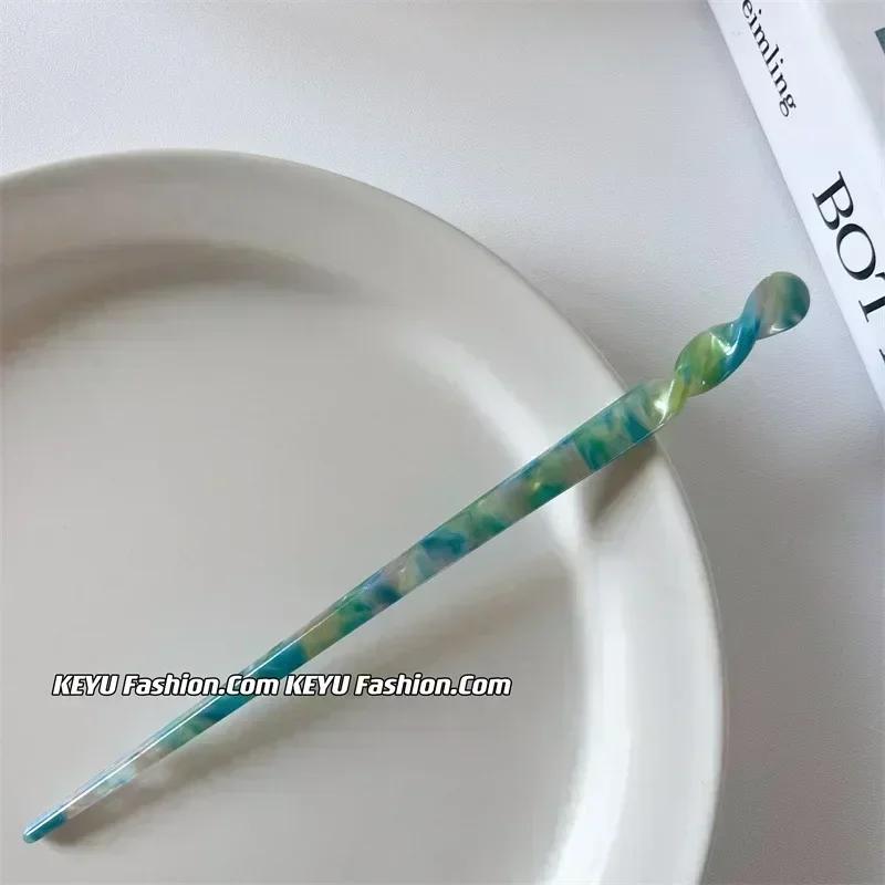 Vintage Acetate Hair Sticks Set Multi-Color Twisted Hairpins for Bun Updo Elegant French Hair Accessories for Women