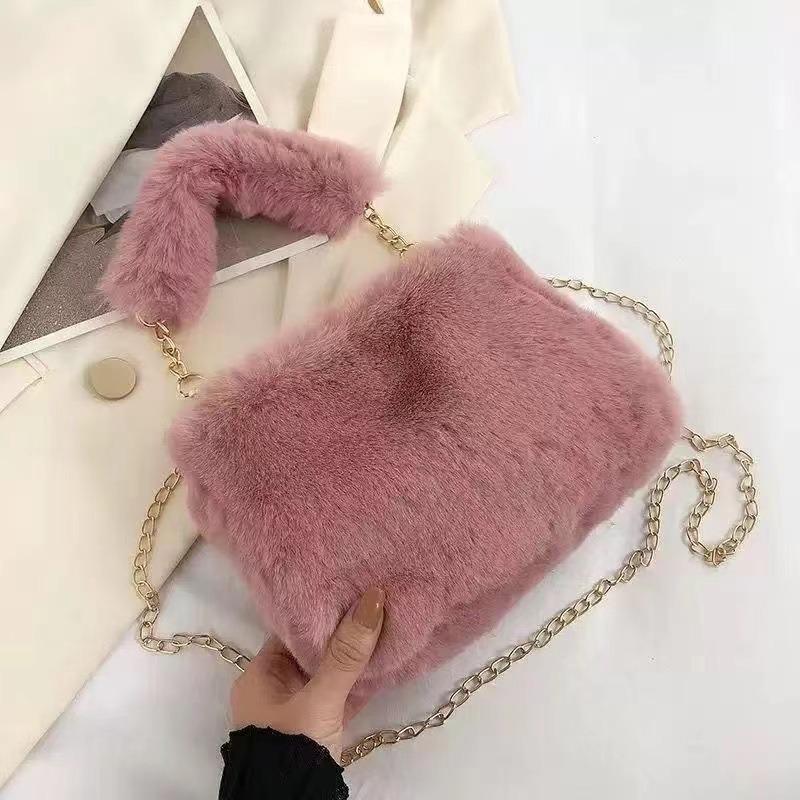 New Plush Bag Cute and Fashionable Portable Small Square Bag Women's Niche Chain Messenger Bag Hair