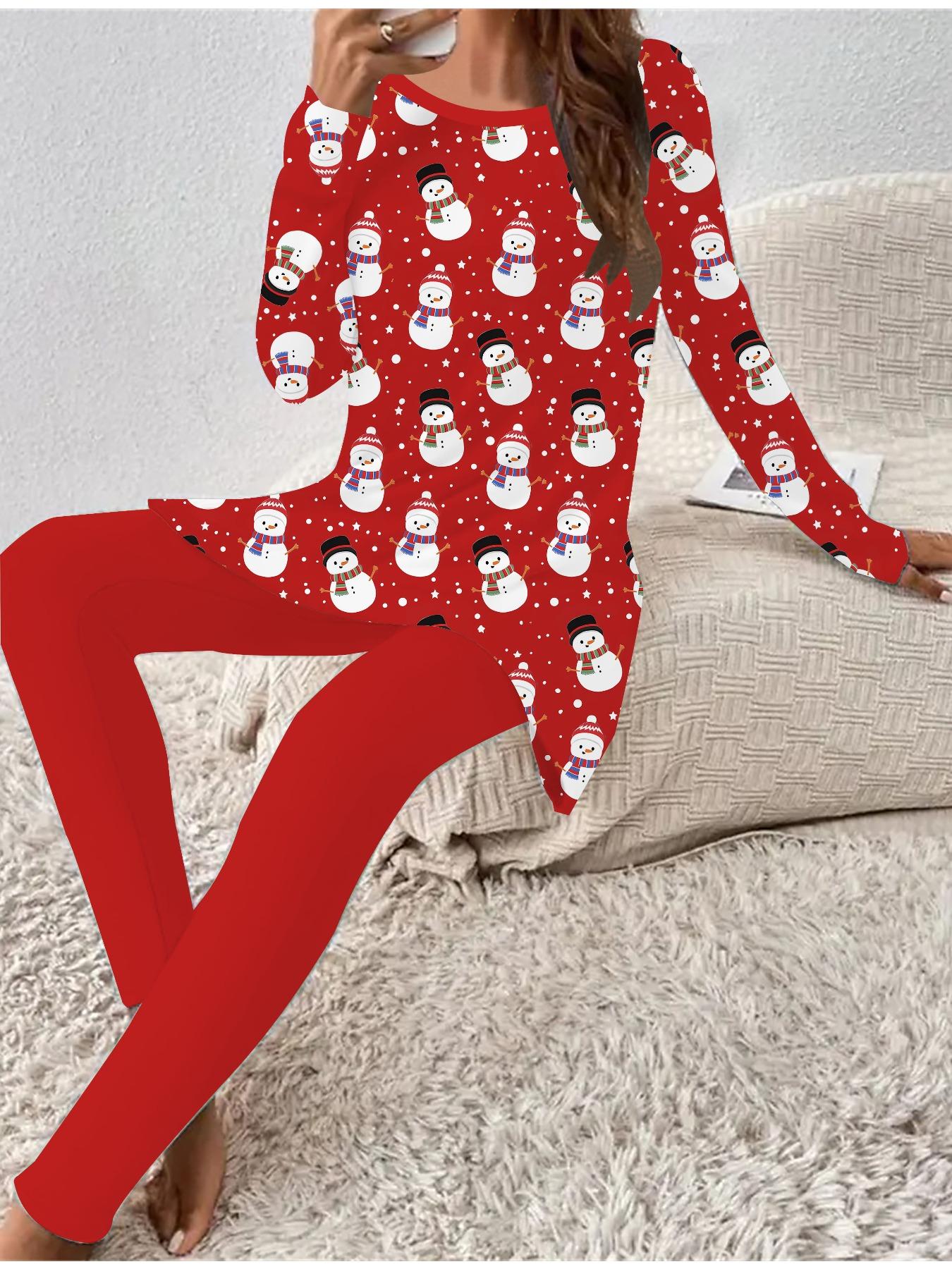

Euro-American Fashion 3D Christmas Printed Women s Four-season Long-sleeved T-shirt + Long Pants Two-piece Set. Perfect Gift for New Year & Christmas 1XL