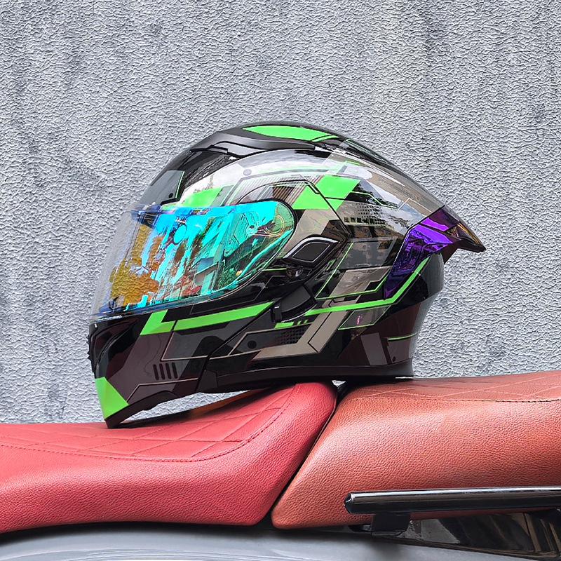 Motorcycle Helmet Peeling Helmet Double Lens Big Tail Locomotive Racing Helmet Running Helmet Men and Women Keep Warm In Winter