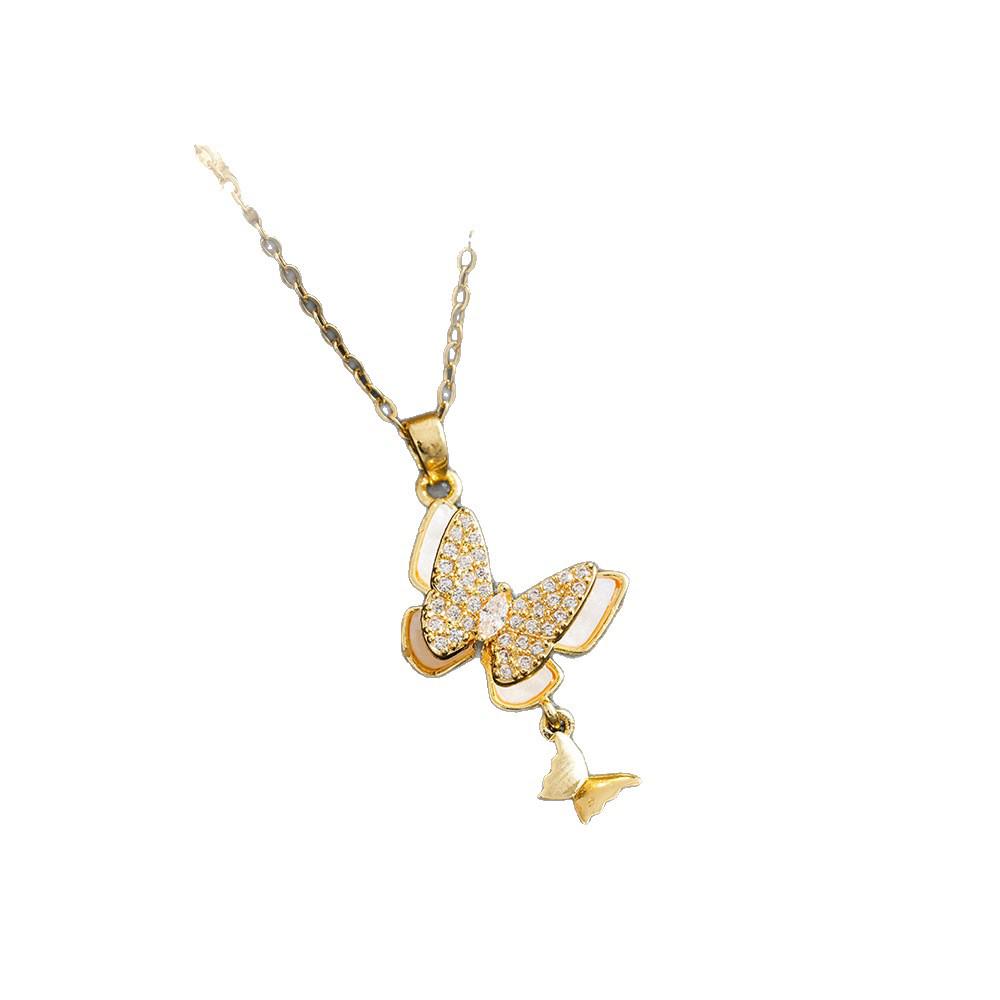 Women's Titanium Steel Butterfly Necklace with Micro-inlaid Zircon - Fashionable and Versatile Jewelry Accessory