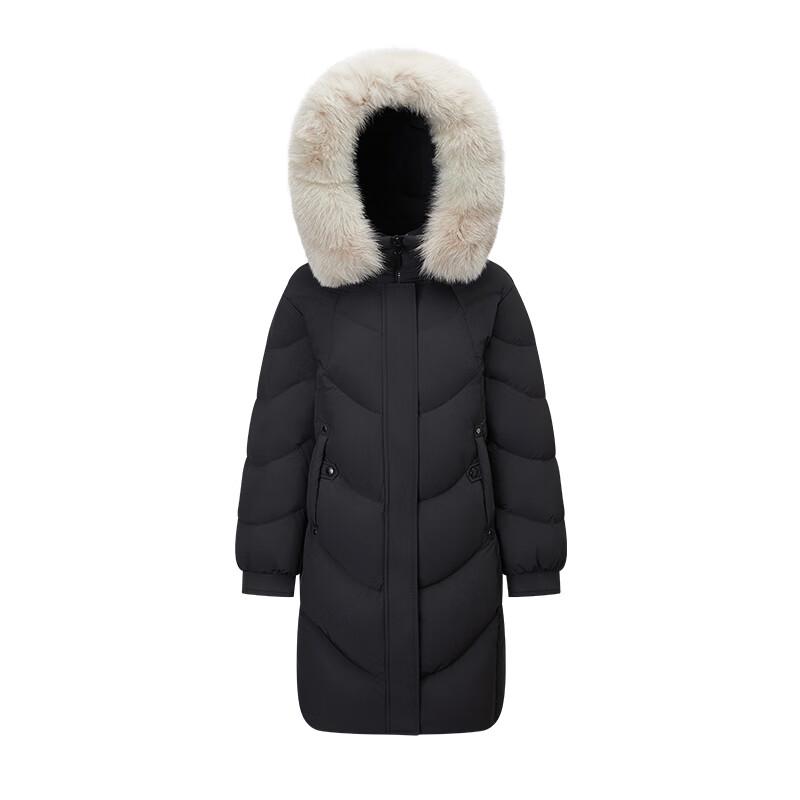 Qianrengang Women's Long Hooded Down Jacket with Large Fur Collar