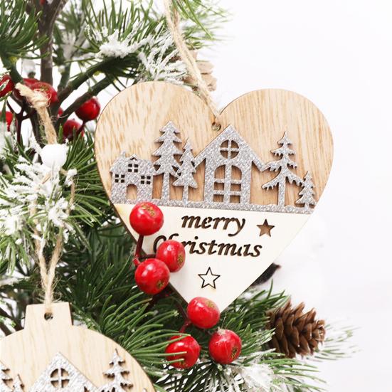 1/4Pcs Wooden Merry Christmas Ornament Farmhouse Rustic Xmas Tree Hanging Double Layer Splicing Love