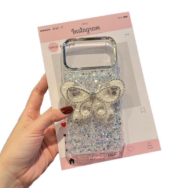 Epoxy Glitter Bow Phone Case for iPhone 15/12/11, Fits Apple 17 Pro Max, Includes Lanyard