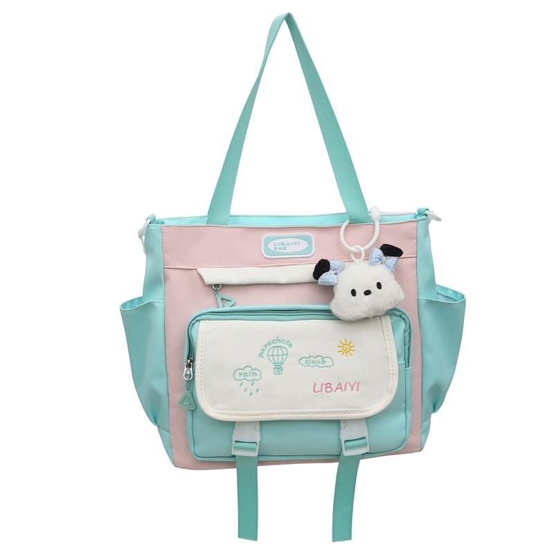 Tutorial Bag, Hand Bag, Shoulder Art Bag, Crossbody Large-capacity Schoolbag, Color-blocking Cartoon Learning Bag