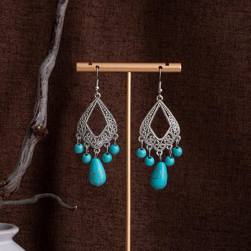 Tibetan Ethnic Bohemian Tassel Turquoise Earrings
