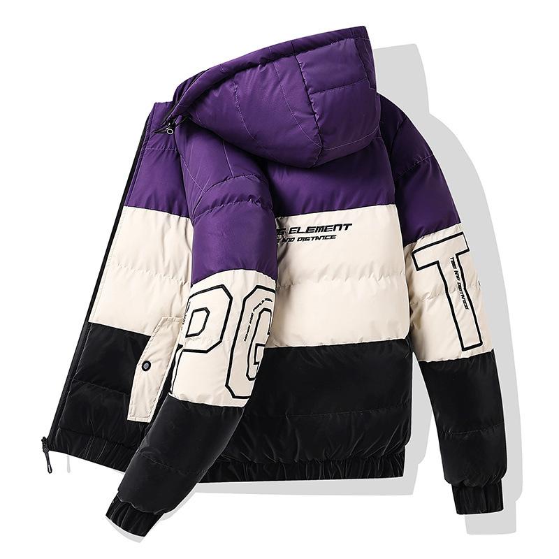 Cotton Jacket Men's Winter Contrast Color Casual Trend Loose Removable Hat Student Cotton Jacket Hooded Jacket Men