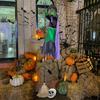 Witch On Broom Decoration 9.84Ft Sound Activation Broom Halloween Animatronic Witch Spooky Home Decor For Holiday Walkway