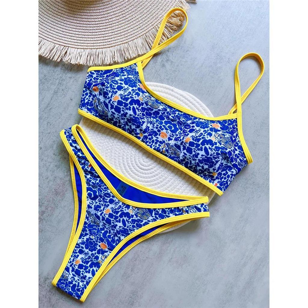 Bikini Brasiliano Sexy Stampato a Taglio Alto Gamba Femminile Costume da Bagno Donna Costume da Bagno Due Pezzi Set Bikini Costumista Costume da Bagno Swim