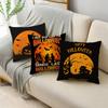 Fashion Classic Orange Halloween Moon Night Bat Ghost Linen Throw Pillowcase Decorative Cushion Cover For Sofa Living Room Party