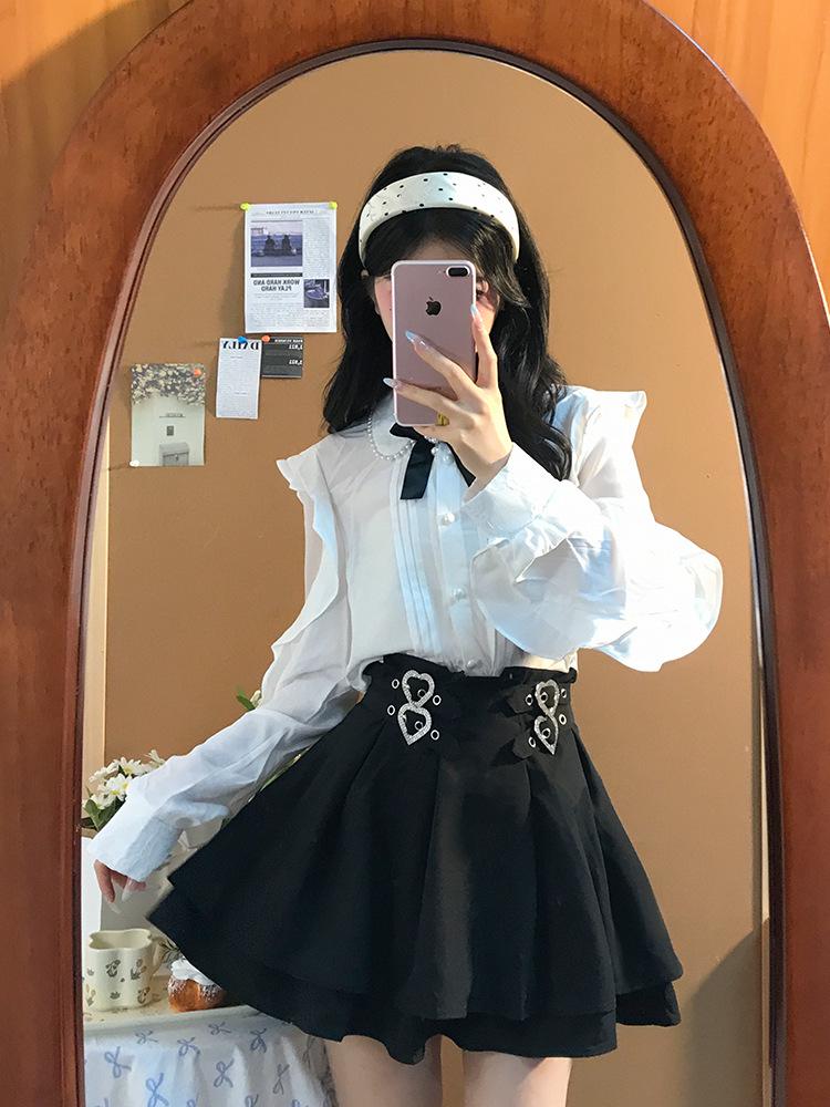 2026 Autumn Japanese-Style Ruffle Shirt & Cake Mini Skirt Set