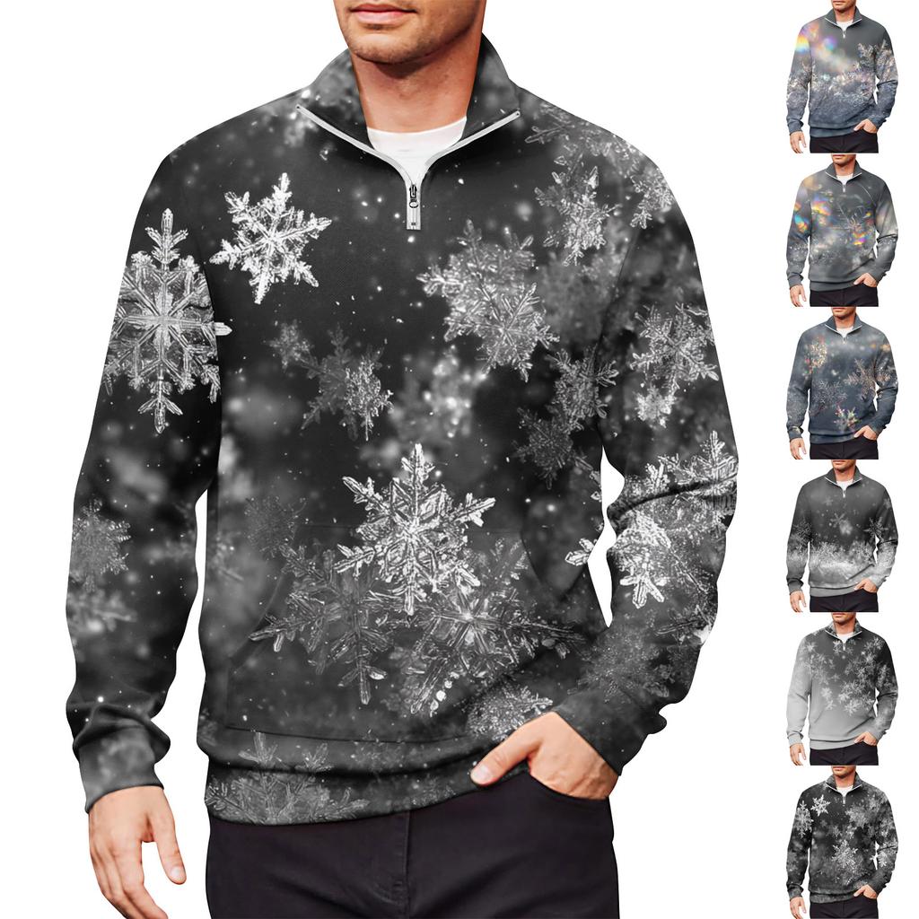 Men's Loose Casual 1/4 Zip Sweatshirt Fashion Printed Long Sleeve Top With Pockets