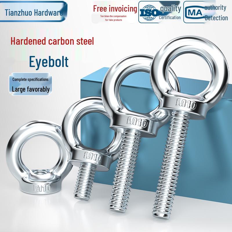 Marine Grade Zinc-Plated Hardened Carbon Steel Lifting Eye Bolt with Nut, Round Ring, Extended Thread, M6 M8 M20