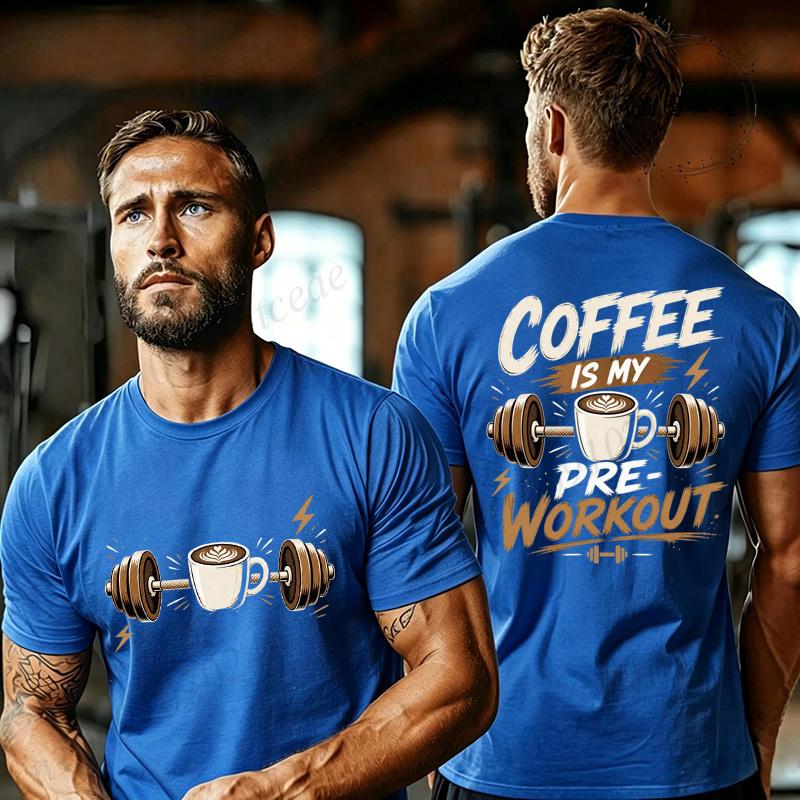 Coffee Is My Preworkout Double Sided Print T Shirt Unisex Unisex Gym Short Sleeve Tee Coffee Graphic Fitness Workout Casual Tops