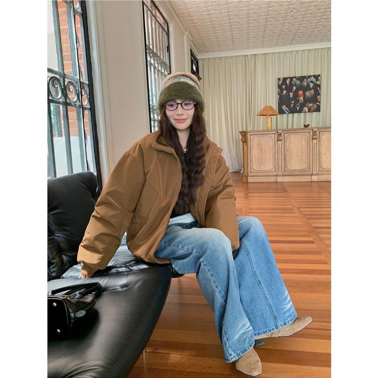 Retro Couple Pilot Bomber Jacket Women Winter Padded Baseball Coat High Street Vintage Cotton Jacket