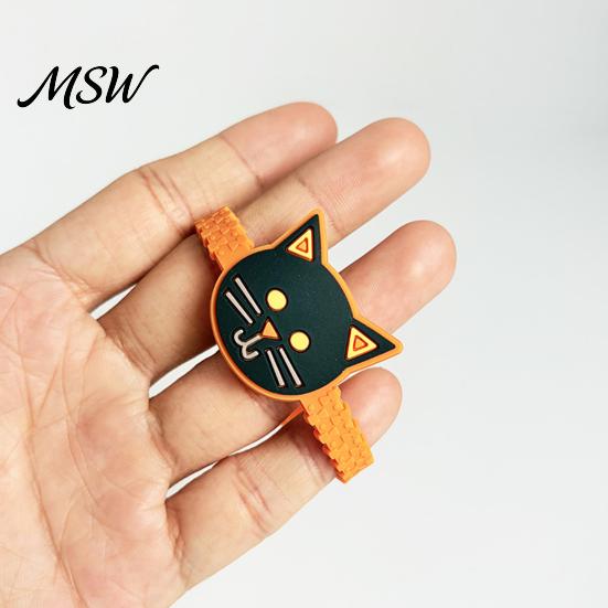 Adjustable Wristbands for Children 8 Pcs Halloween Bracelets, Soft PVC Wrist Straps Kids Adults, Black Cat Cartoon Pumpkin Witch Trick or Treat