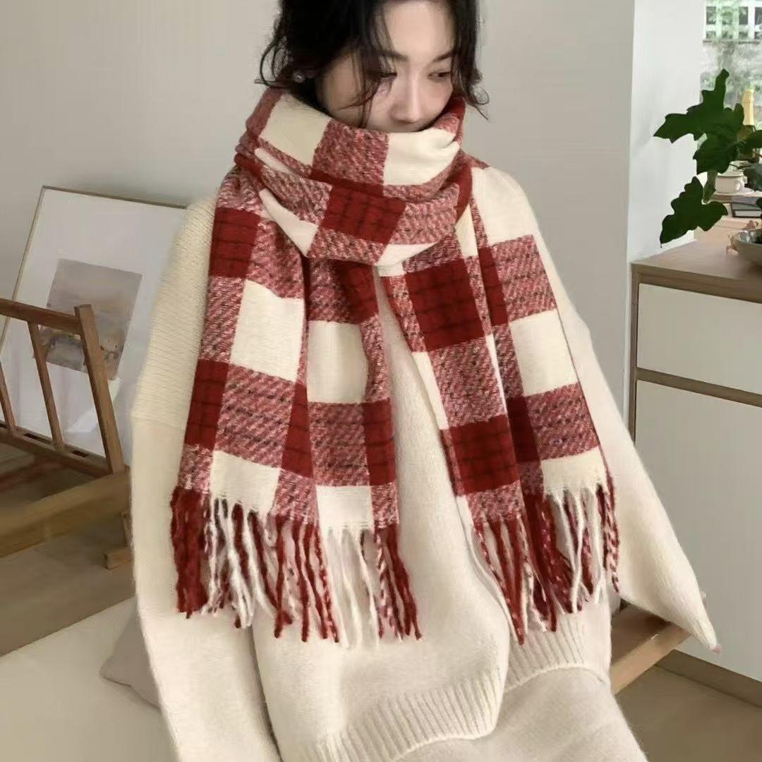 

25 spring and winter red and white scarf plaid new thickened senior couple scarf winter warm belt light fashion