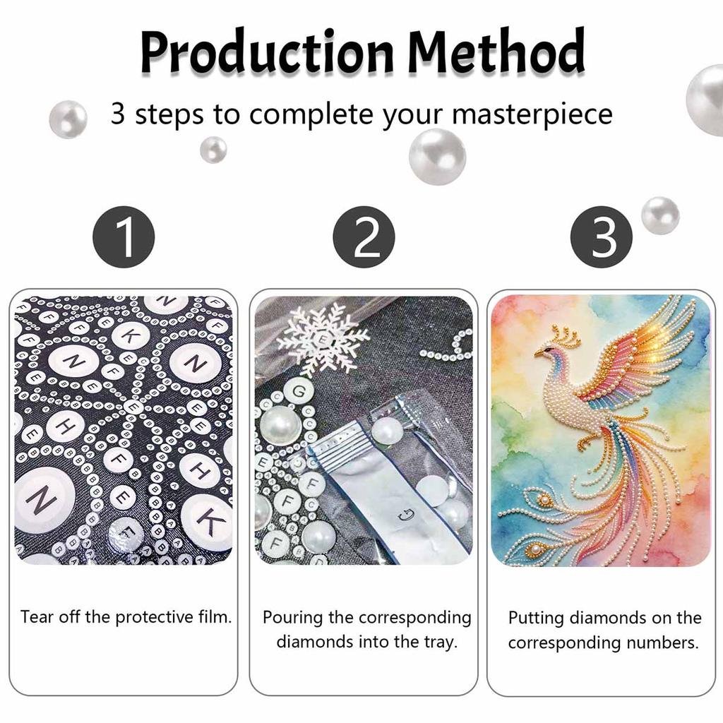 DIY Pearl Gem Colorful Phoenix Bird Shining Bead Craft Art Home Wall Ornament Simple Unframed Room Decoration Modern Aesthetic Art