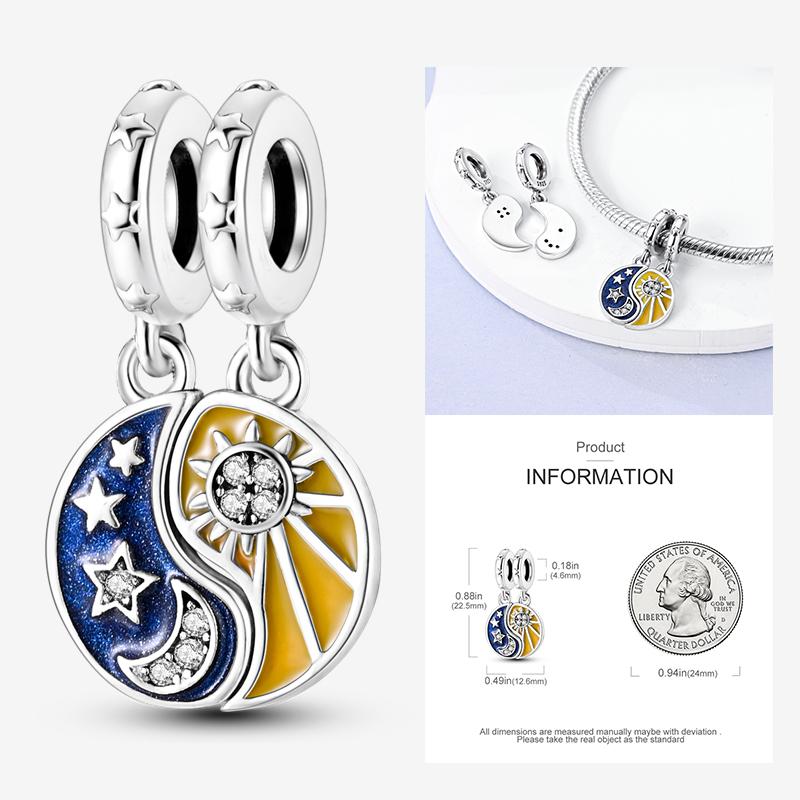 New In Star Moon Sun Series Charm Beads Fit Pandach Original Bracelet Women Copper Pendant Bead Jewelry Gift