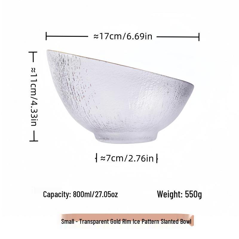 High-Value Gold Rim Glass Salad Bowl - Light Luxury Large Fruit Plate with Elevated Slanted Mouth Design.