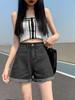 2026 Korean Style Gradient High-Waisted Loose Denim Shorts for Women
