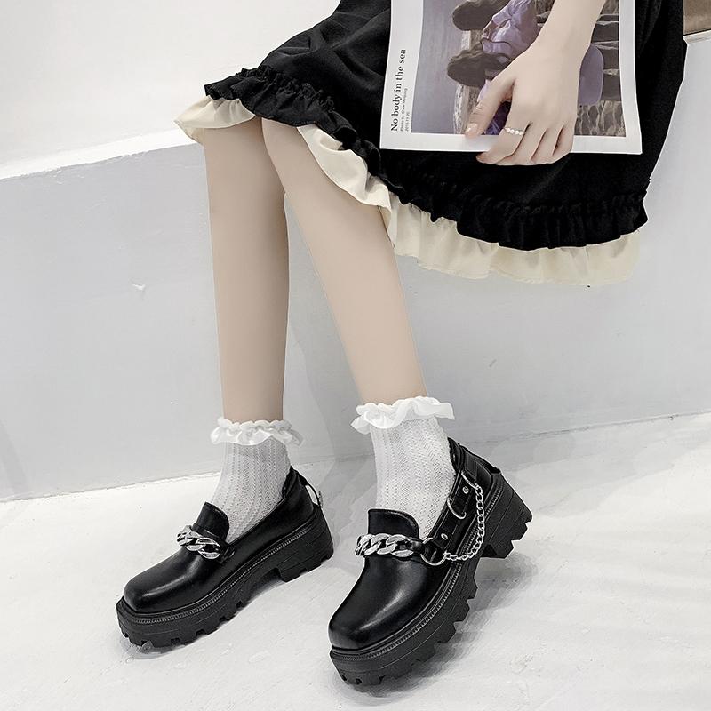 Women's Spring Black Platform Casual Shoes Slip on Women Loafers Metal Chain Designer Casual Leather Oxfords 2025 Zapatos Mujer