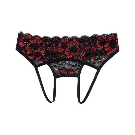 Dámské sexy krajkové spodní prádlo G-String s nízkým pasem, průhledné, rozkrokové tanga kalhotky