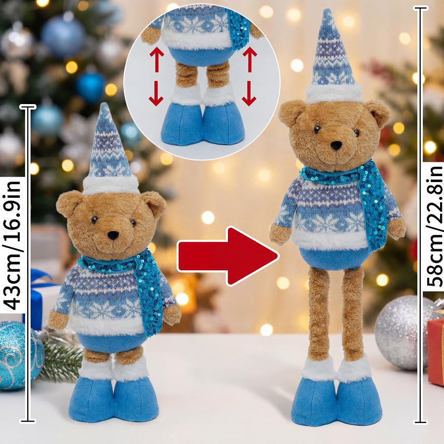 Extendable Teddy Bear with Sequin Scarf for Christmas Decor