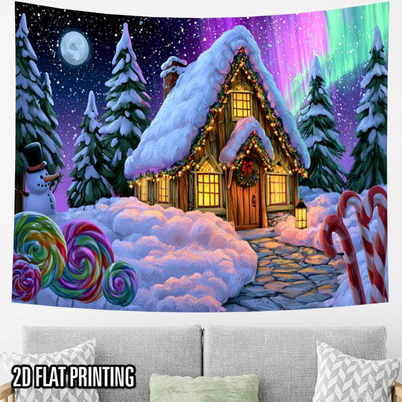2D Flat - 2D Flat - 2D Flat Print 1pc Tapestry Dreamy Snow Cottage Tapestry Nordic Christmas Fantasy Home Decor Large Size Decorative Hanging Cloth Ho