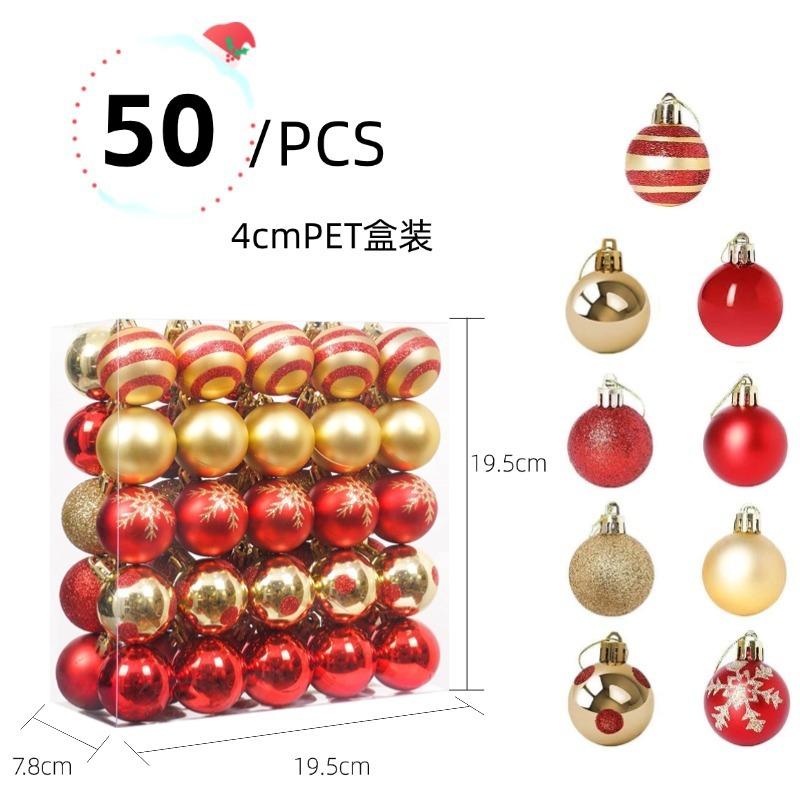 50pcs/set 4cm Christmas Ball Ornaments Set Plastic  Hanging Decor for Tree Xmas Party Holiday Decoration Home Decoration