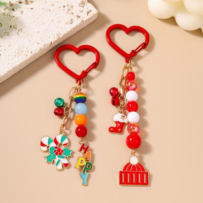 Cute Enamel Christmas Stocking Keychain Women Girls Key Ring Pendants for Handbag Decor DIY Handmade Key Chain Gift