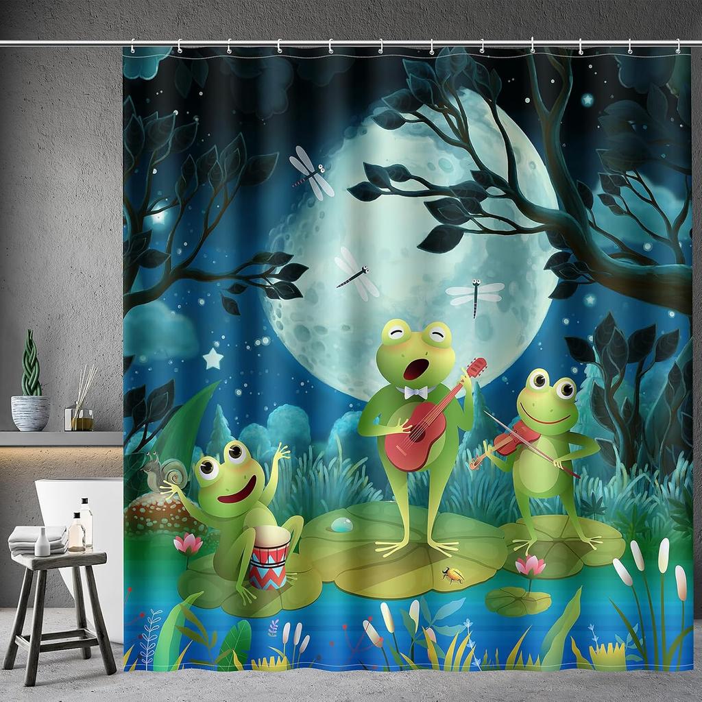 Funny Cat Shower Curtains Cute Cat Riding Whale Shark Fantasy Jellyfish Fun Shower Curtain Set with Kids Bathroom