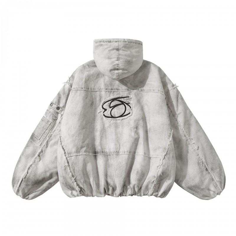 High Street Streetwear Cotton Puffer Jacket Loose Fit Winter Warmth Distressed Frayed Details Mens Casual Coat