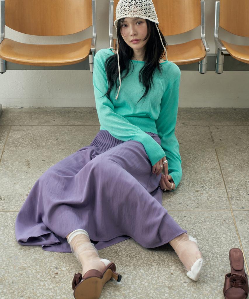 Moleubeu13 Moss Pintuck Flare Skirt (Powder Purple)