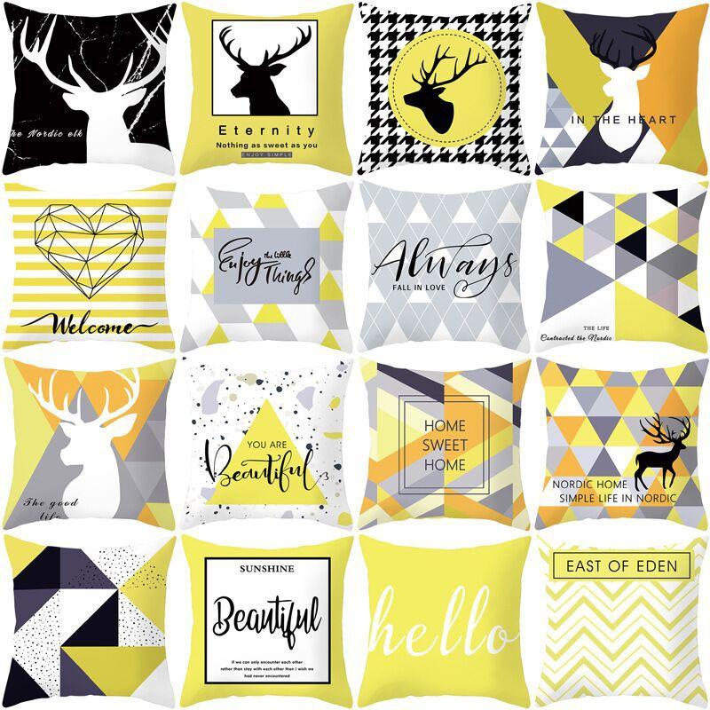 Nordic Yellow Geometric Pillowcase Home Sofa Pillow Cushion Cover