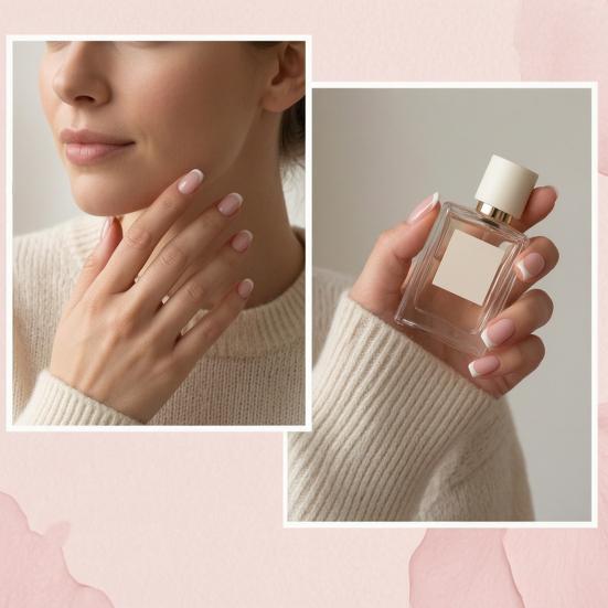 24PCS French Tips Nail Stickers, Full Coverage Square Pink False Nails, White Trim Glossy Press on Nails for Women