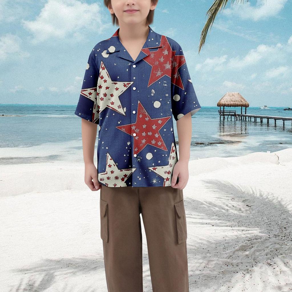 Boys' Casual Loose Short Sleeved Shirt With Fashionable Printed Shirt Top