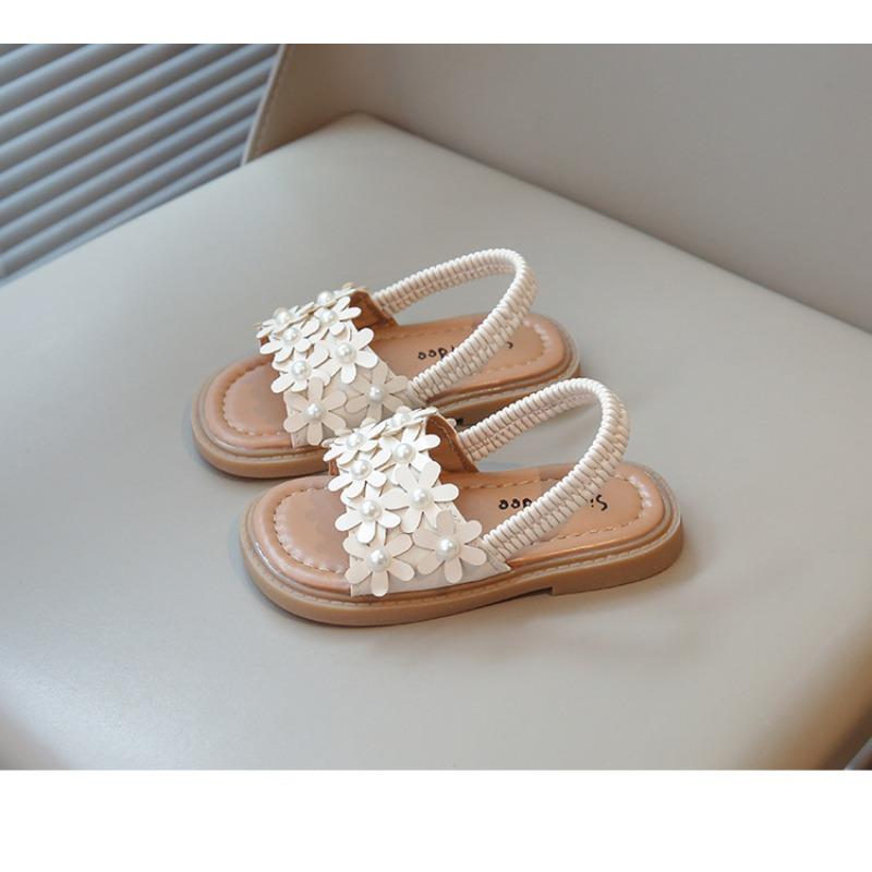 Roman Style Flower Decor Beach Sandals, Soft Sole Open Toe Trendy Shoes for Girls