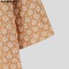 INCERUN Oversized Men Collarless 3/4 Sleeve Flowers Texture Casual Tunic Tops Shirts