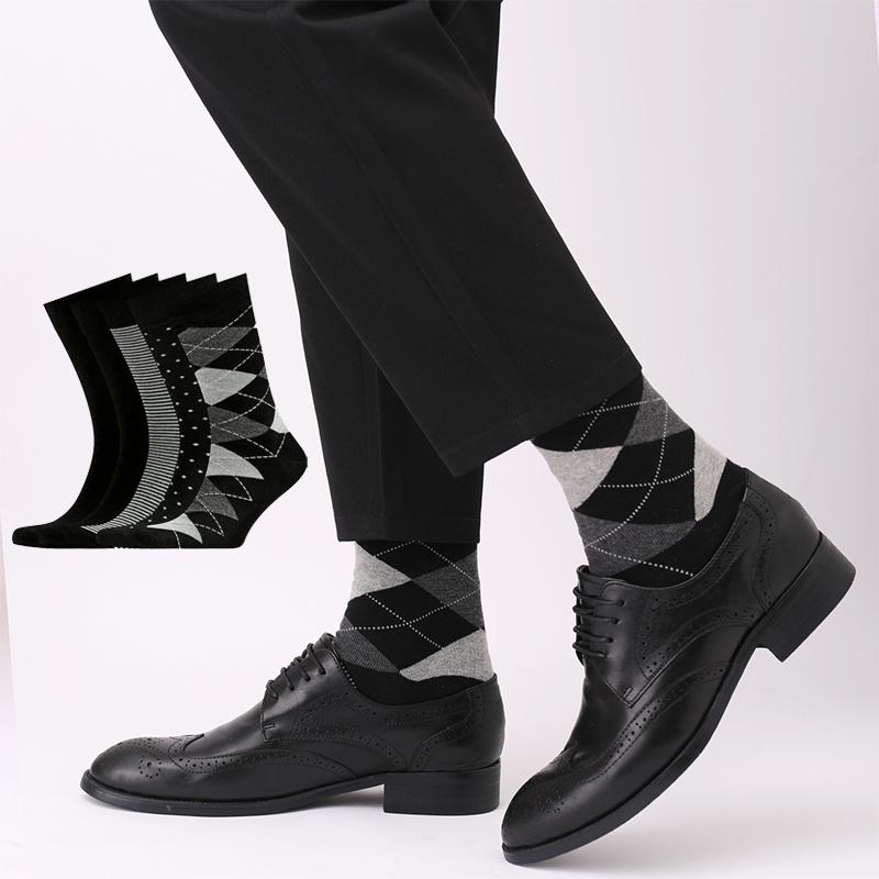 Herren Rautenmuster Schwarz Business Mid-Tube Socken Anti-Geruch Schweißabsorbierend Bequem Atmungsaktiv Alle Jahreszeiten Freizeit Socken