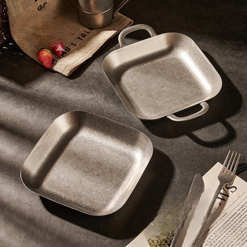 Edelstahl Quadratische Platte Barbecue Pommes Frites Flach Gebratenes Hähnchen Snack Dessertteller Haushalt Hotel Restaurant Geschirr