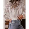 Summer Vacation Women's Sexy Crochet Hollow Out Flare Sleeve Lace Trim Crochet Cover Up Blouse Top