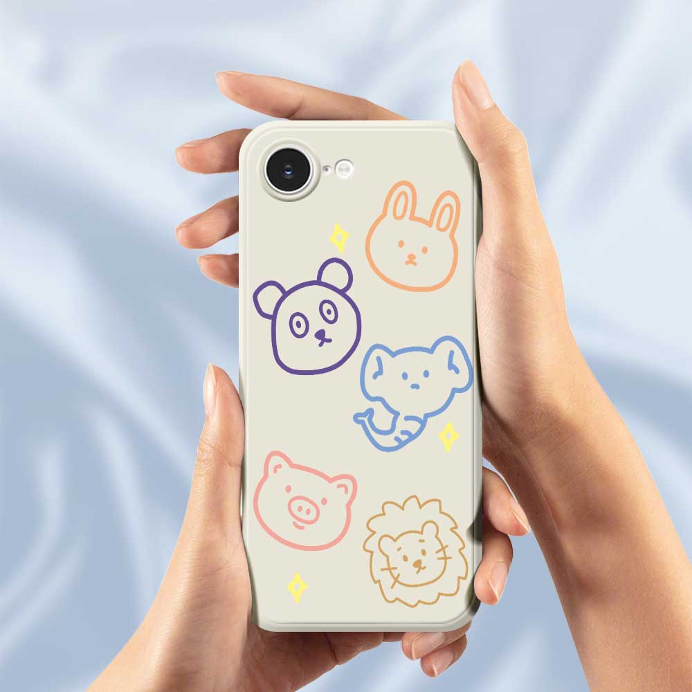 For iPhone 16e Case Animal Sketches Pattern Printing Straight Edge TPU Phone Back Cover