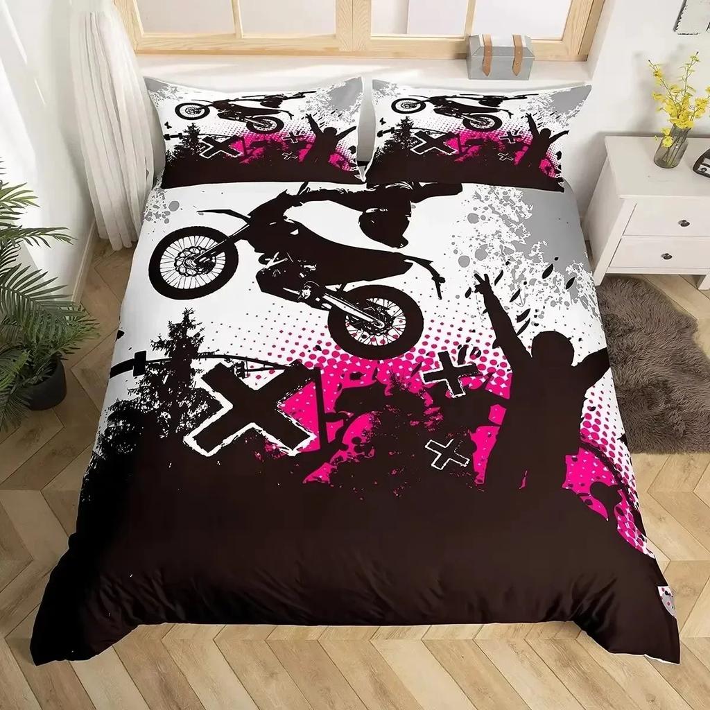 New 3D Print Dirt Bike Beding Set For Bedrom Soft Modern Bedspreads Comefortable Children Kids Soft Duvet Cover Comfortable Quilt Cover And Pilowcase