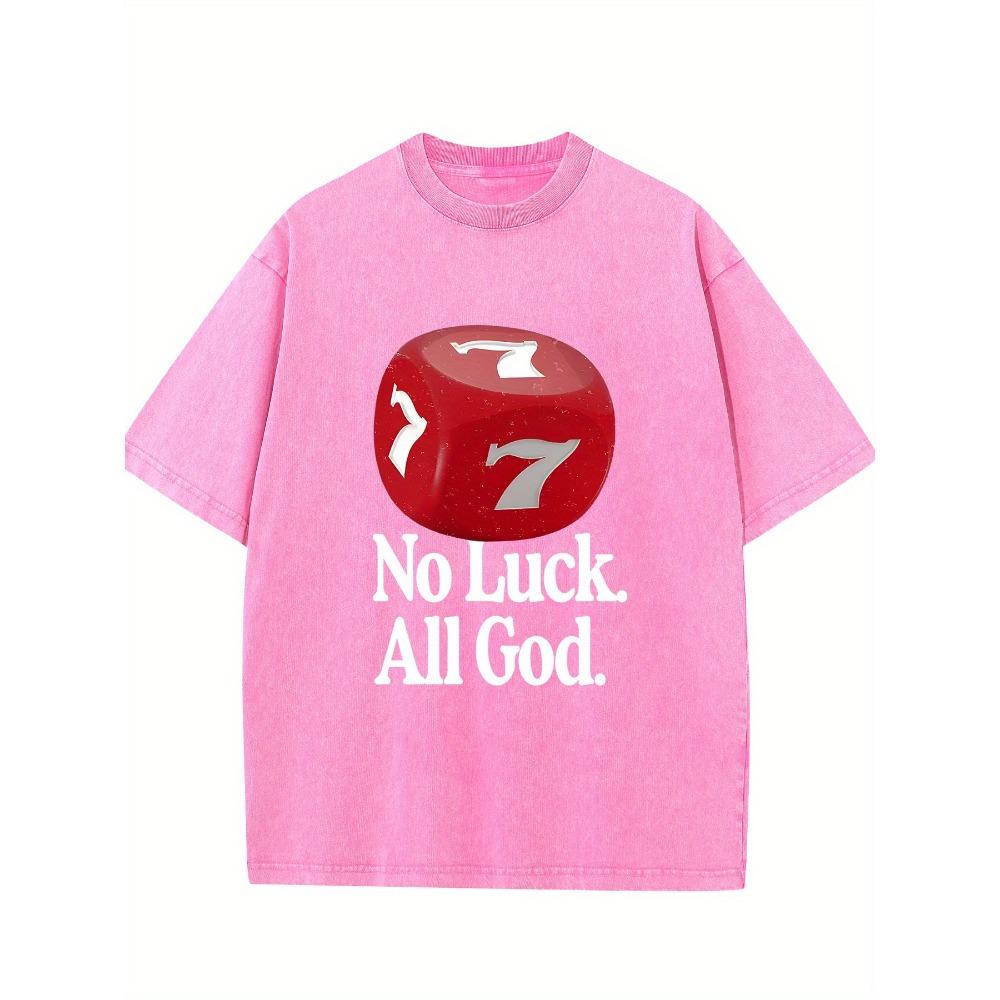 Kein Glück Nur Gott Alphabet Grafikdruck Hochwertiges Gewaschenes T-Shirt Mode Vielseitig Rundhalsausschnitt Basic T-Shirt Herren