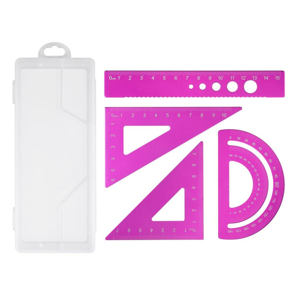 4Pcs/Set Aluminium Ruler Set Metal Geometry Maths Drawing Compass Stationery Rulers Mathematical for School