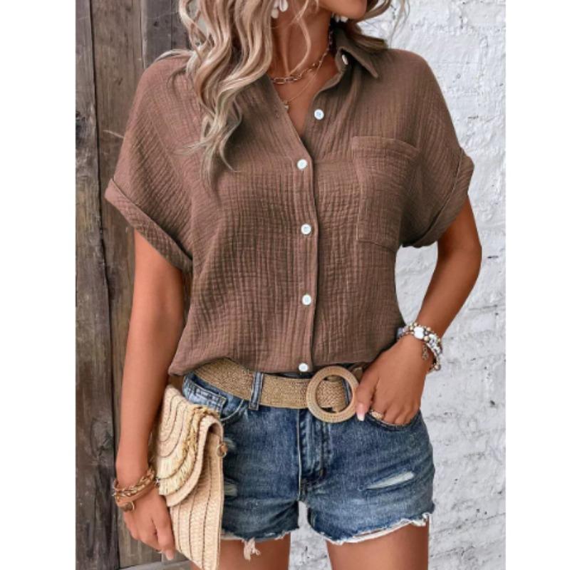 Women's Lightweight Breathable Short Sleeve Button-Up Shirt Casual Summer Top Blouses
