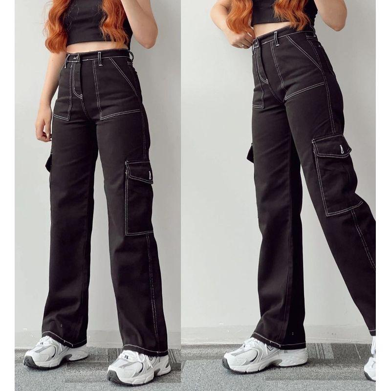 

2024 Casual Pants Pocket Long Pants Work Pants Denim Black Army Green L